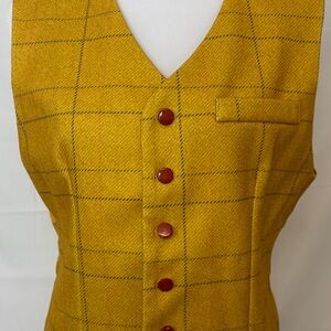 Mustard Plaid Button Tailored Vest